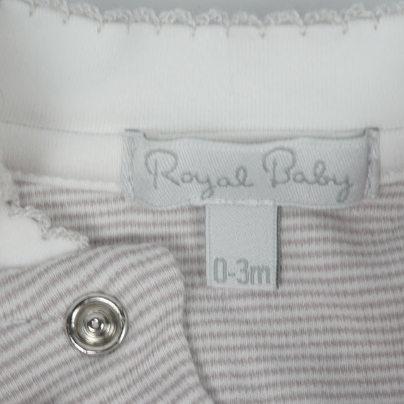 Royal Baby Long Sleeve Pima Cotton Striped Footie Gray White Baby Newborn 0-3m - Picture 4 of 6